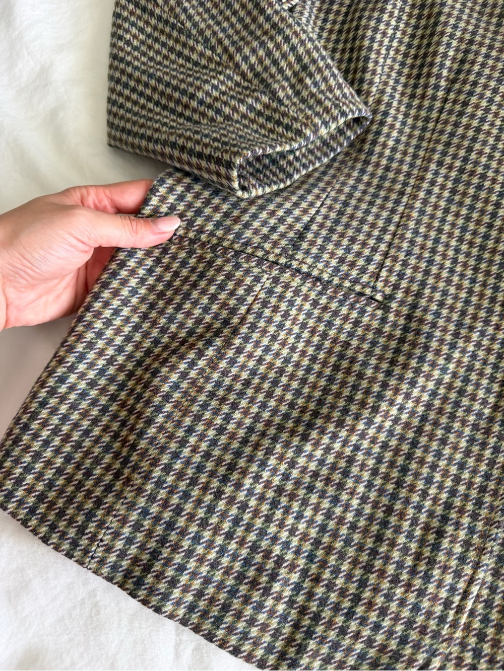 Vintage Pendleton Tweed Houndstooth Blazer with Olive Green Collar - 100% Wool - Picture 6 of 11